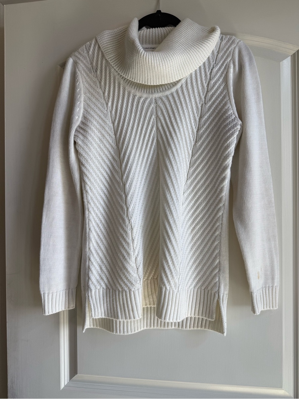 Calvin Klein Ivory Cable Knit Cowl Neck Sweater